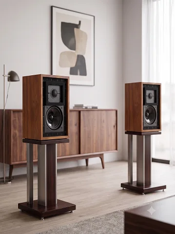 MiuAudio LS3/5a loudspeakers on matching stands