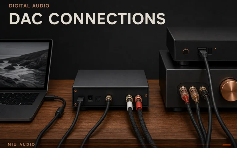 USB, optical and coaxial digital connectors arranged beside the words DAC Connections