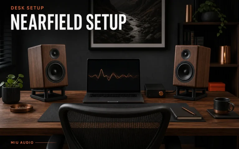A measured nearfield desktop speaker triangle beside the words Nearfield Setup