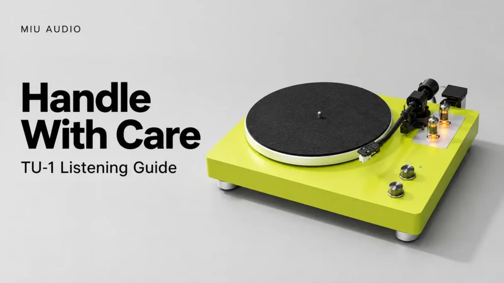 Miu Audio TU-1 with Handle With Care listening guide lettering